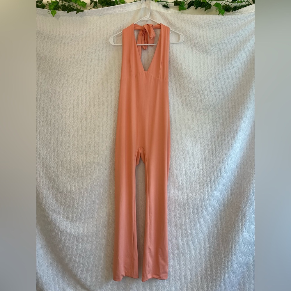 FASHION NOVA Melinna Halter Wide Leg Jumpsuit Coral Orange Size Large NWT